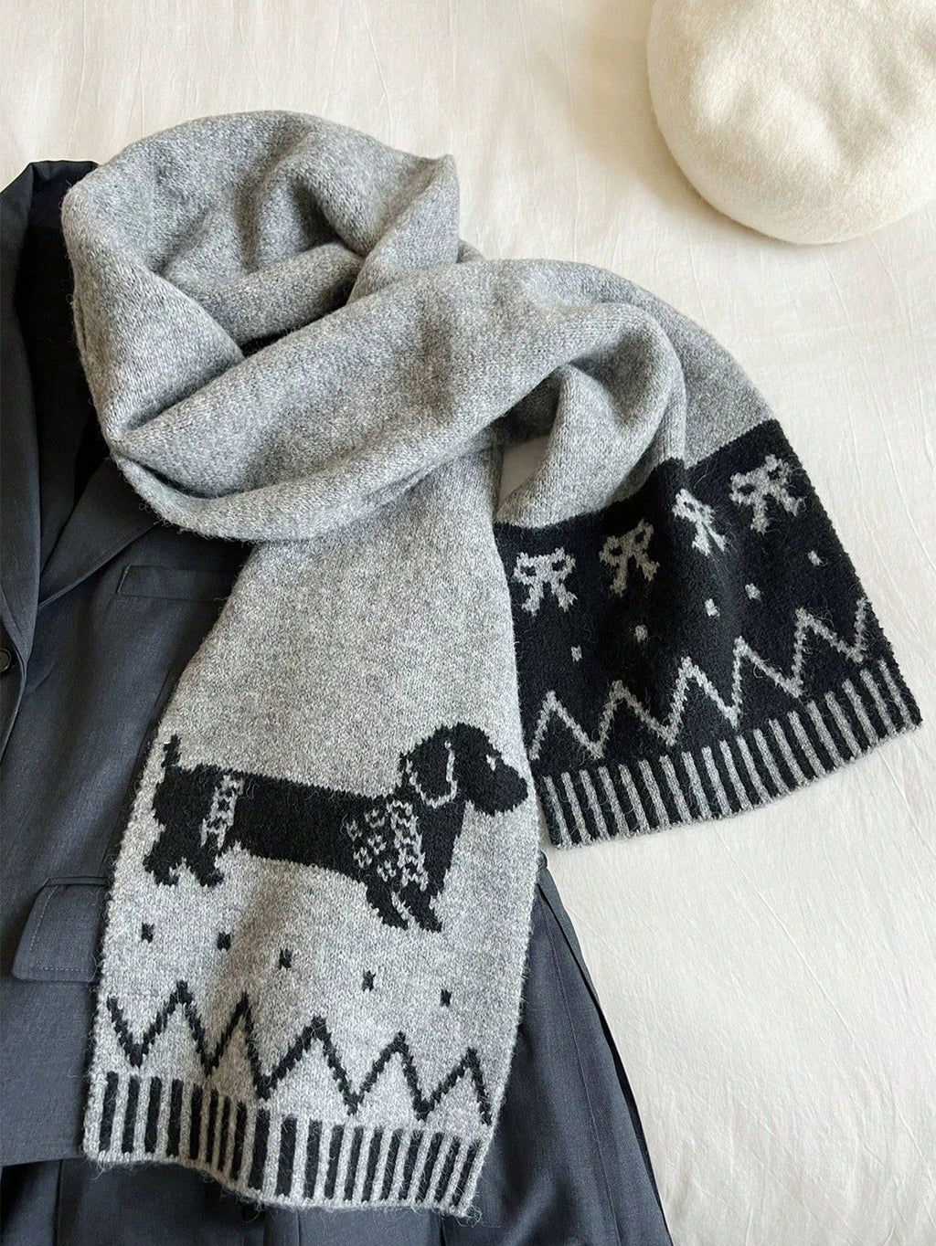 Double-sided Woven Puppy Cute Cartoon Thermal Scarf