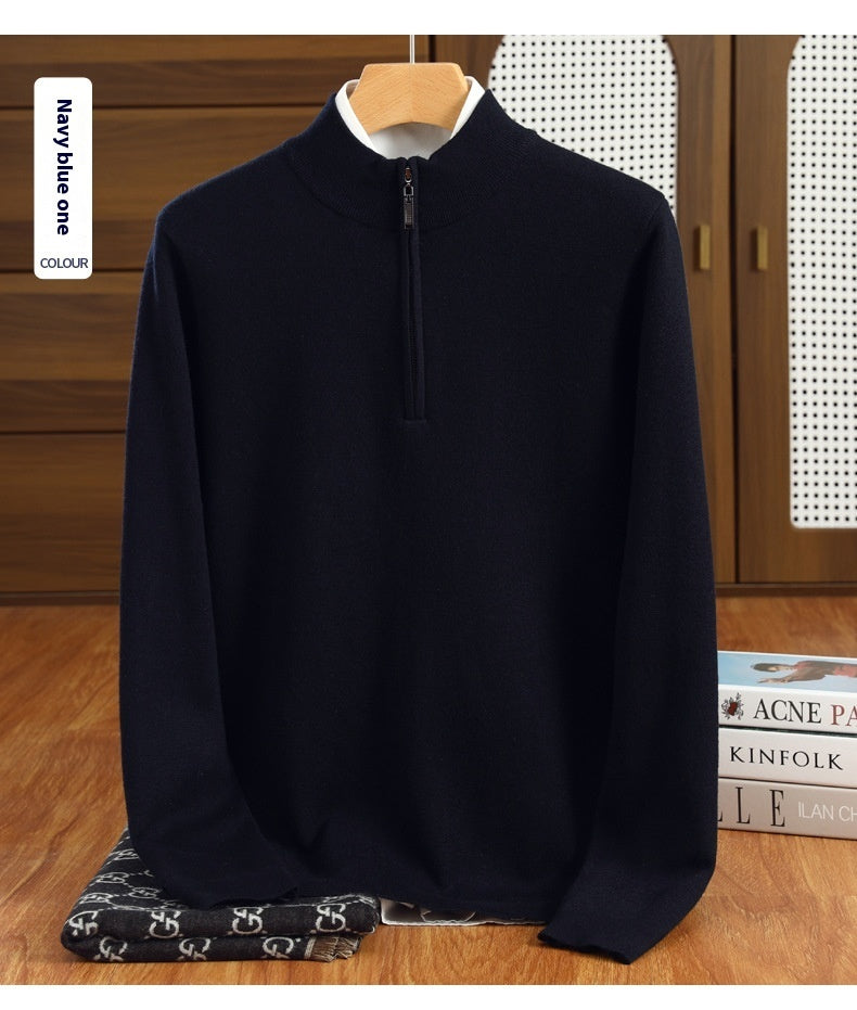 Half Zipper Worsted Wool Sweater Men's Sweater Inner Wear Blouse