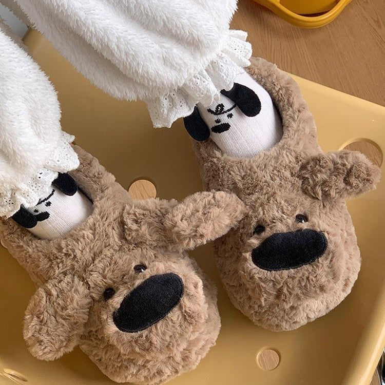 Cute Warm Nose Dog Shoes Room Non Slip Cotton Slippers
