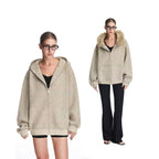 Vintage Fur Collar Couple Hooded Zipper Cardigan Sweater