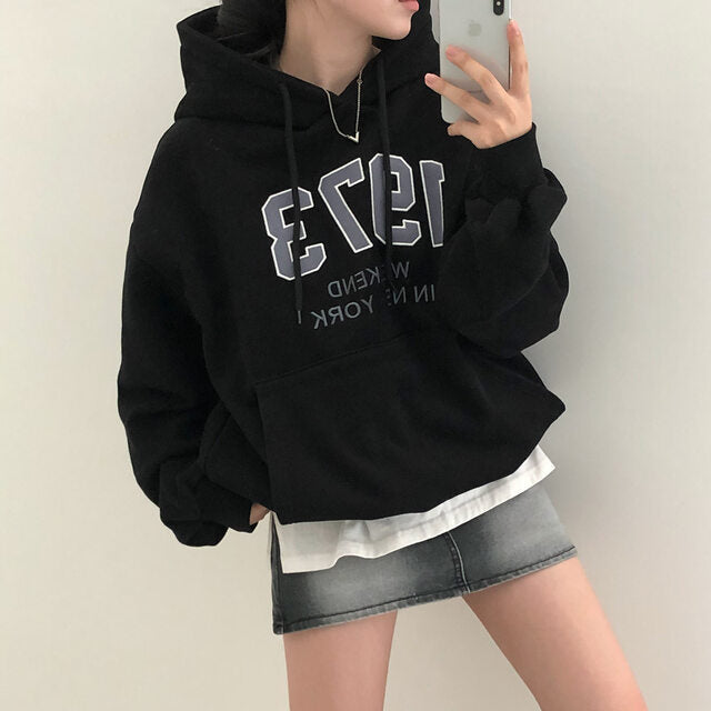 New Student Loose And Idle Letters Hooded Fleece Lined Sweater