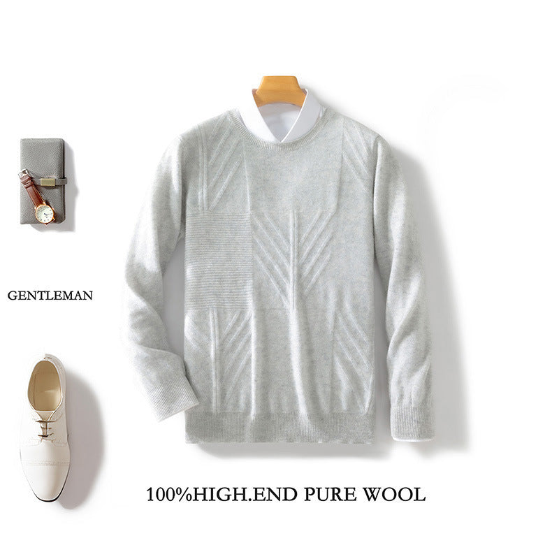 Autumn And Winter New Men's Round Neck Sweater Pullover Solid Color Jacquard Casual Business Sweater