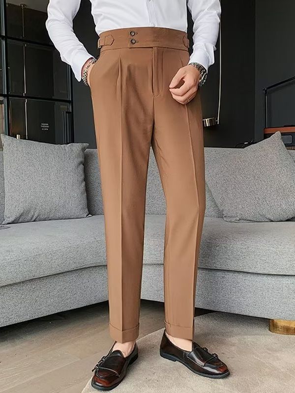 Autumn Retro High Waist Business Pure Color Straight Casual Trousers