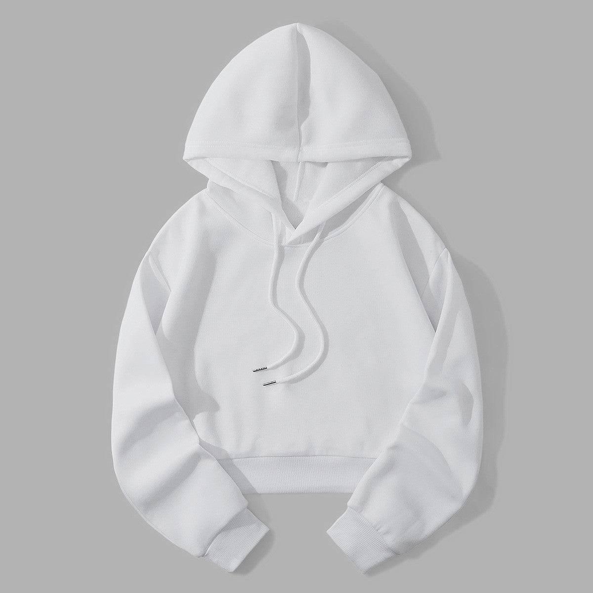 Autumn And Winter Fleece-lined Casual Short Cropped Hooded Sweatshirt