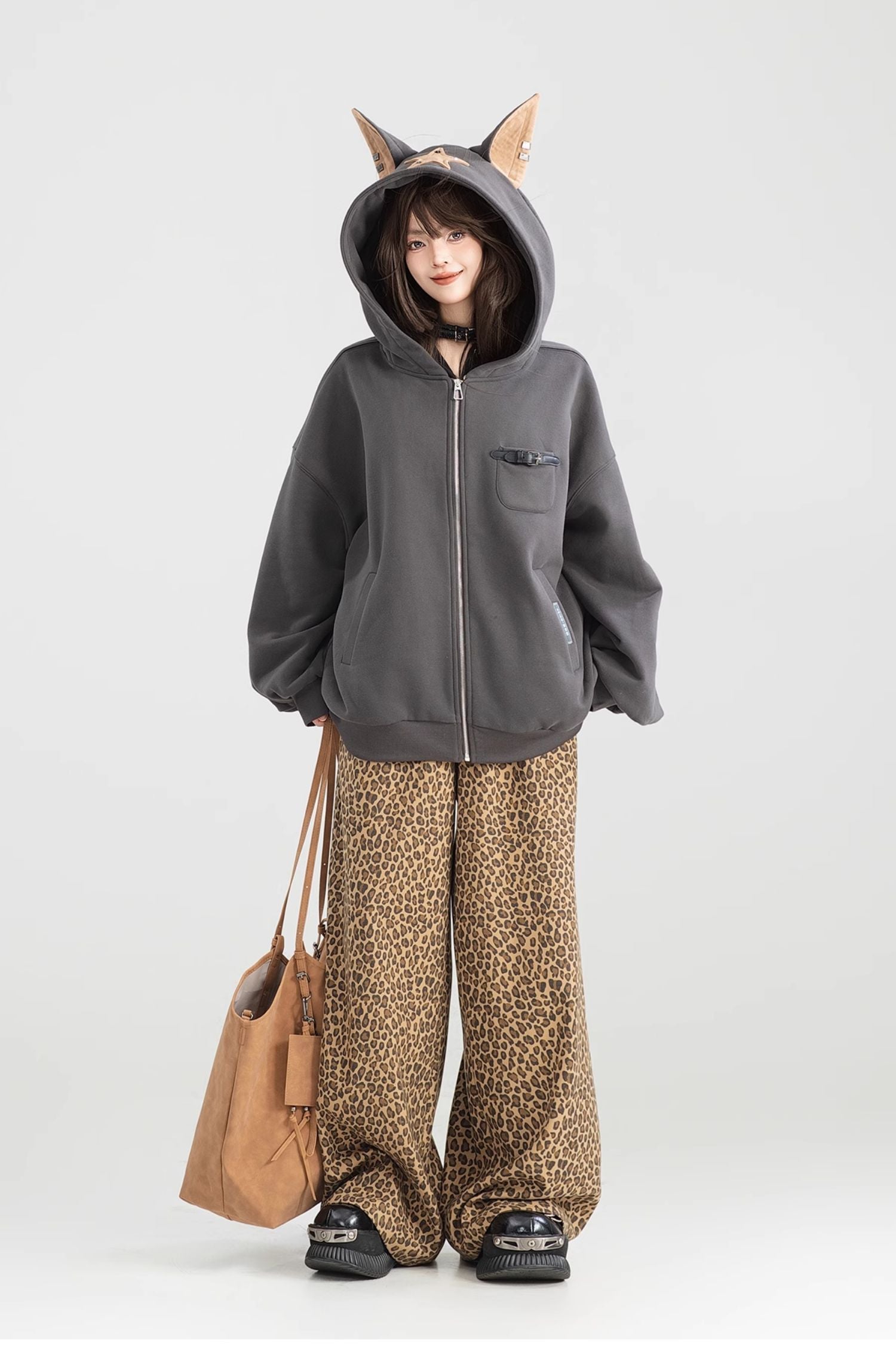 Playful Hooded Zipper Sweatshirt With Women's Fleece