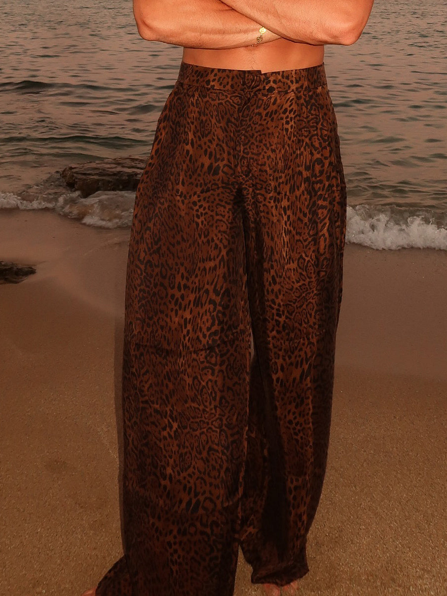 Men's Elegant Leopard Print Wide-leg Pants