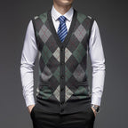 Men's Knitted Wool Vest Cardigan Sleeveless Pocket V-neck Vest