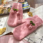 Cherry Rabbit Hair Double-layer Warm Mittens