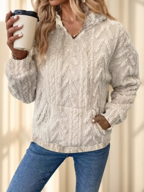 Olid Teddy Bear Textured Hoodie Casual Long Sleeve Kangaroo Pocket Hoodie Sweatshirt