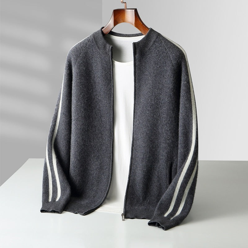 Fashionable All-match Casual Woolen Sweater Four Flat Air Layer Thickened Half Turtleneck Pure Wool Cardigan