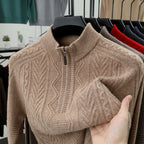 All Wool Men's Sweater Half Turtleneck Zipper Sweater