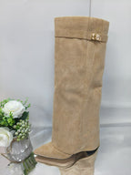 Ins Pant-tube Boots Pointed Toe Chunky Heel Shoes WInter Knight Mid-calf Dress Boot For Women