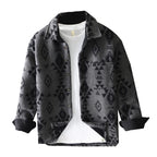 Men's Autumn New Retro Jacquard Woolen Long Sleeves Casual Shirt