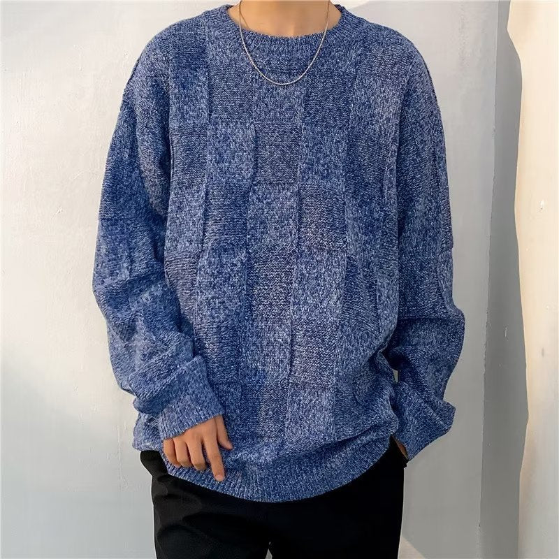 Winter Thickened Diamond Lattice Sweater Men's Loose Casual