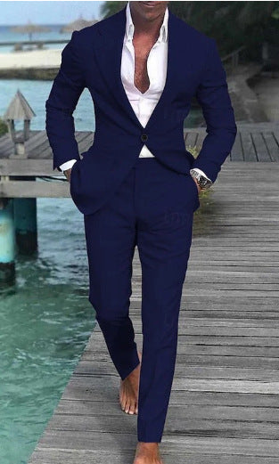 Men's Solid Color Casual Fashion Suit Pants Suit