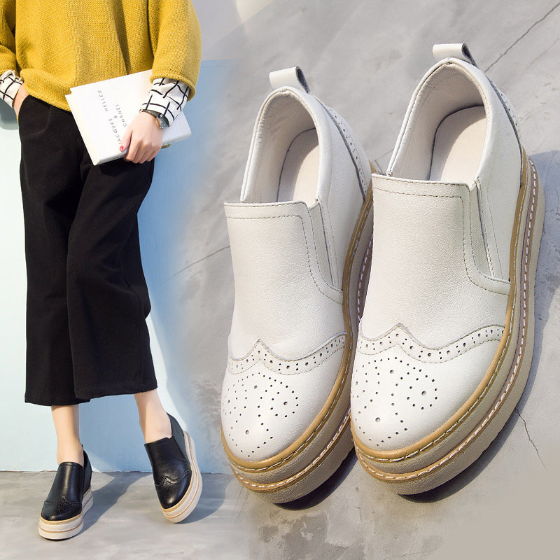 Women's Height Increasing Insole Genuine Leather Women's Shoes Brogue Platform