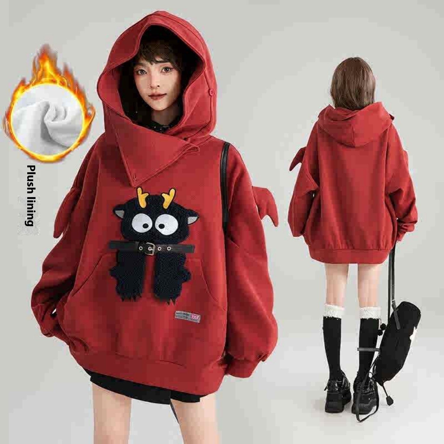 Girl Like Cartoon Embroidered Hooded Sweatshirt For Women