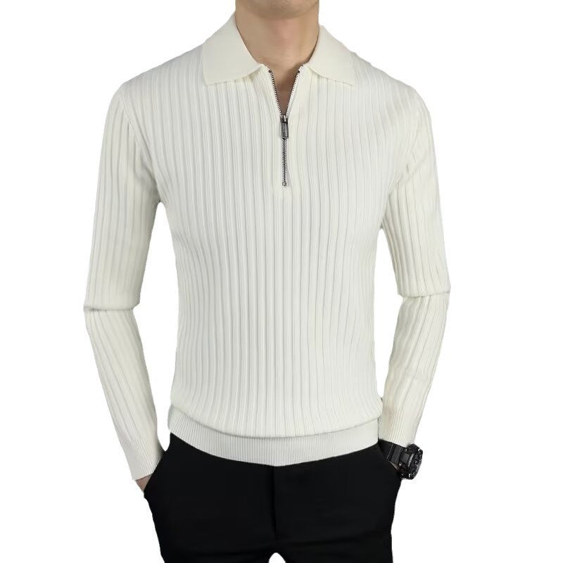 Warm Polo Collar Stripes Long Sleeve Pullover