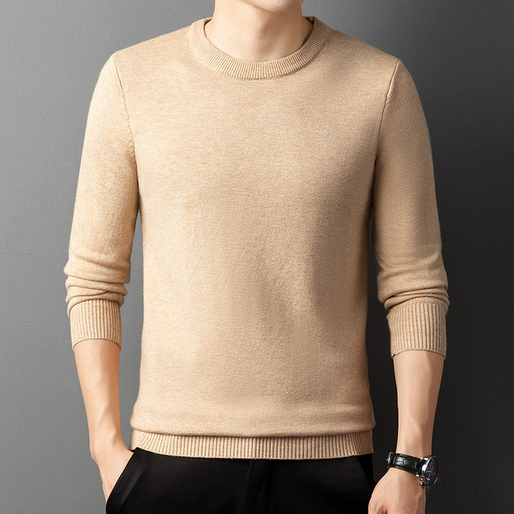 Core-spun Yarn Round Neck Semi-high Collar Knitted Sweater