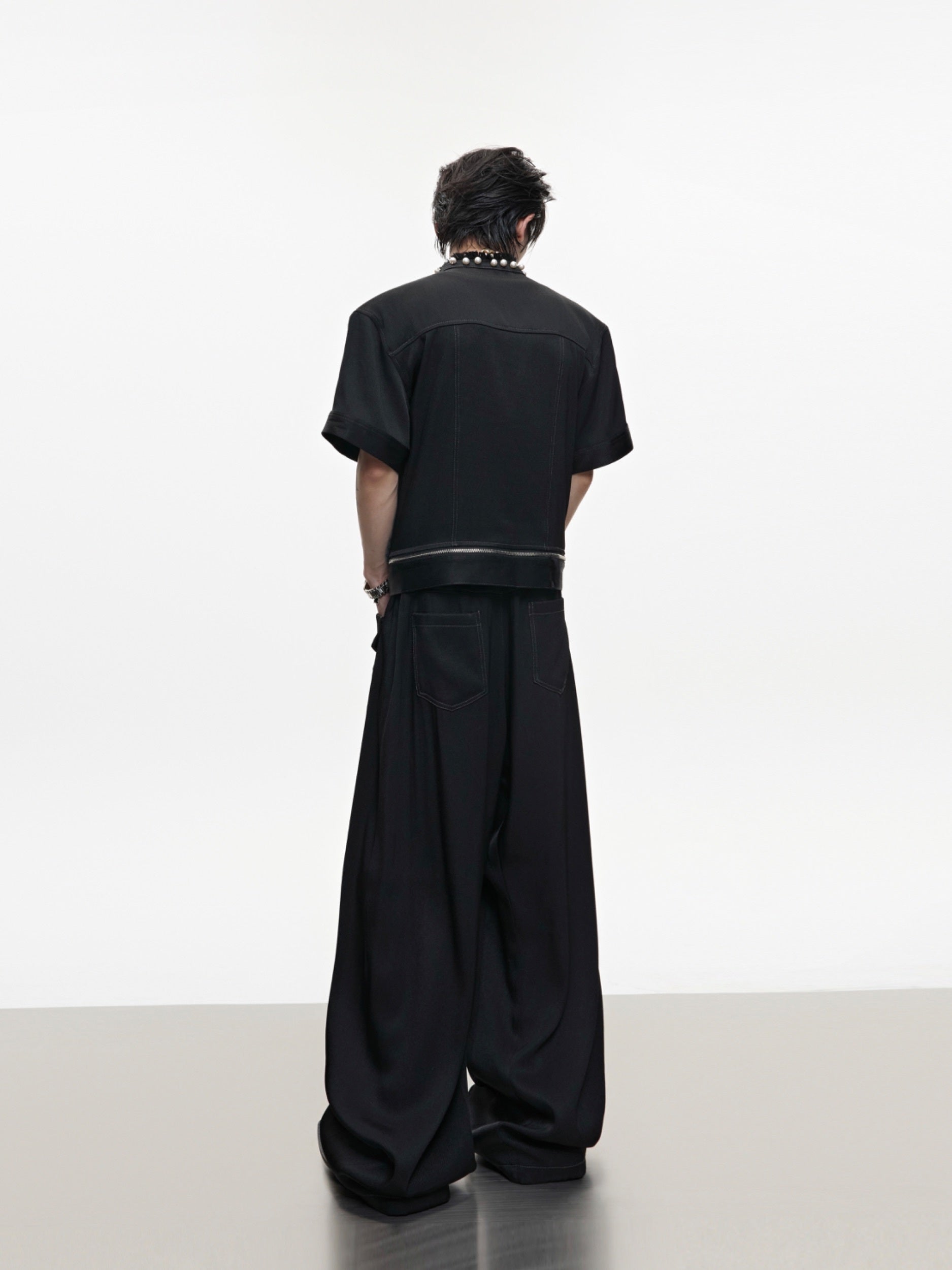 Pearl Edging Short Sleeve Denim Suit