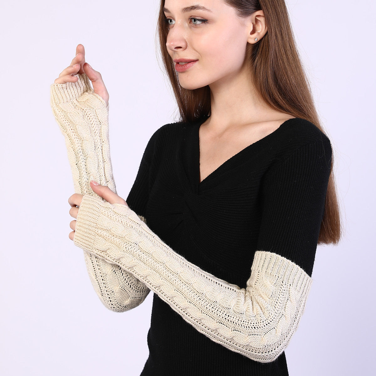 Twist Knit Warm Fingerless Sleeve Arm Cover