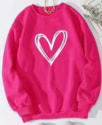 Heart Printing Round Neck Long Sleeve Sweatshirt Tops