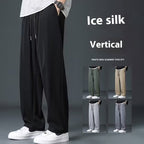 Ice Silk Men's Summer Thin High Street Drooping Straight Wide Leg Pants