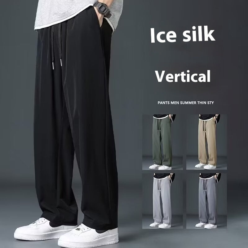 Ice Silk Men's Summer Thin High Street Drooping Straight Wide Leg Pants