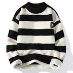 Autumn Letter Stripes Mock Neck Sweater Handsome Man Knitwear Tide