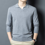 Autumn And Spring Seagull Collar 6 Wool Men's Anti-Pilling Knitted Long Sleeve Polo Shirt