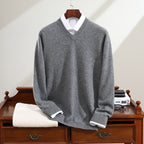 Men's Cashmere Sweater Pure Cashmere V-neck Long Sleeve Knitted Sweater