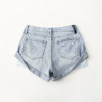 Flanging Low Waist One Button Casual Denim Shorts