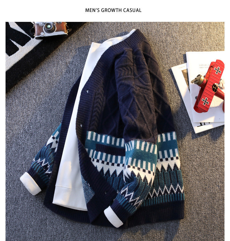 Knitwear All-match Loose Contrast Color Warm Coat