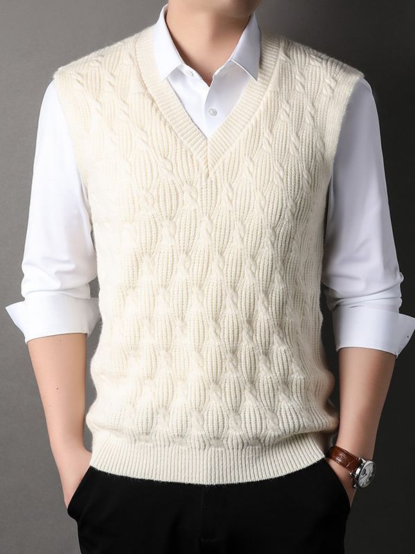 Woolen Vest Men's Twisted Loose Middle-aged Knitted Dad Vest Base Sleeveless Shirt Wholesale