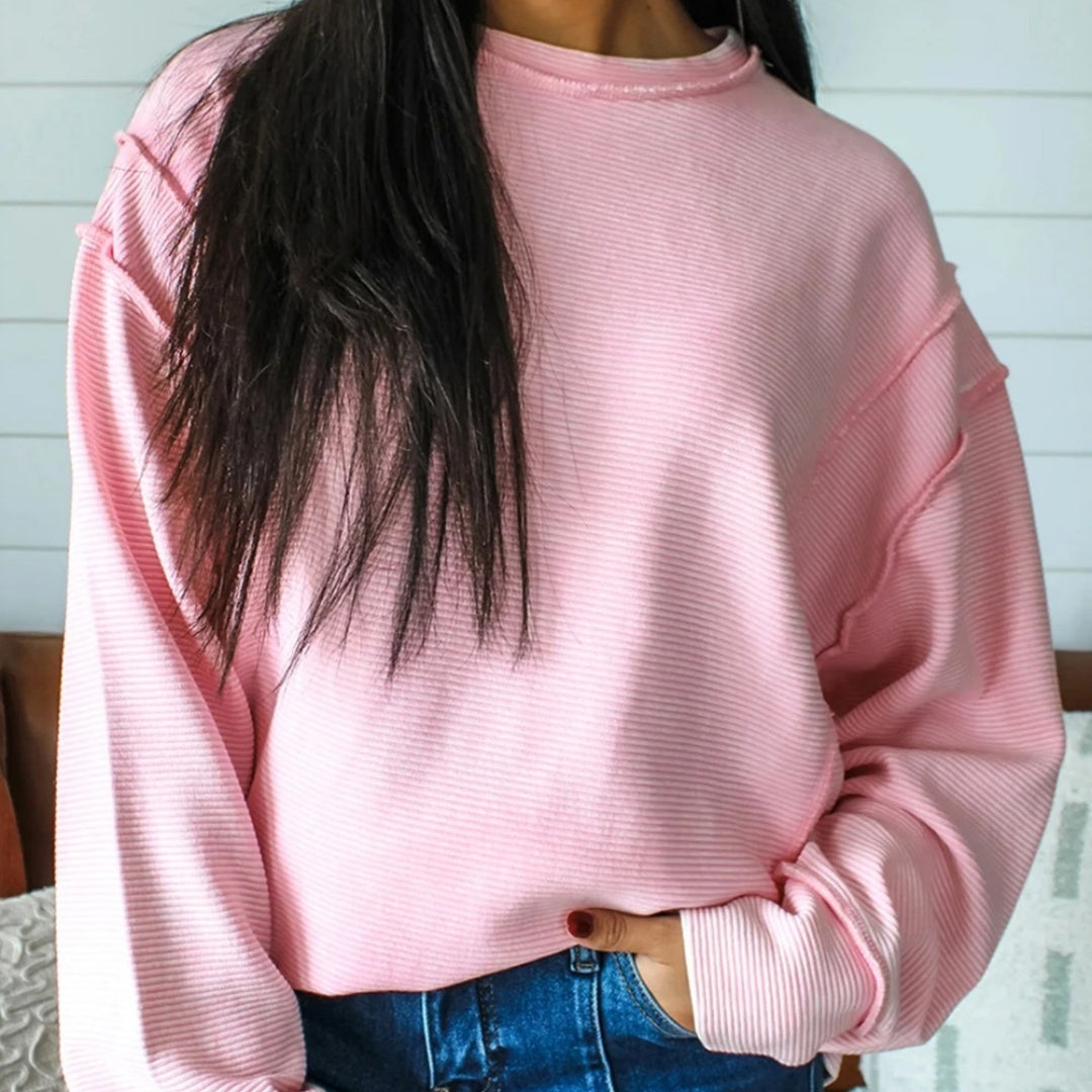 Women's Solid Color Design Round Neck Drop Shoulder Long Sleeve Sweatshirt