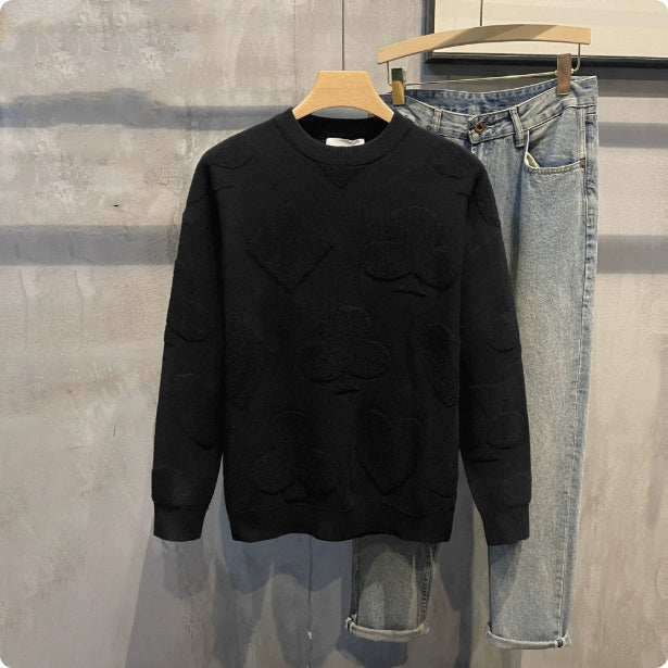 Solid Color Jacquard Thermal Sweater