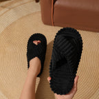 Home Fur Cross Belt Cotton Slippers Women