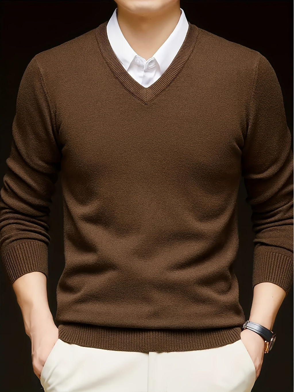 Woolen Sweater Men's Casual Thin V-neck Sweater