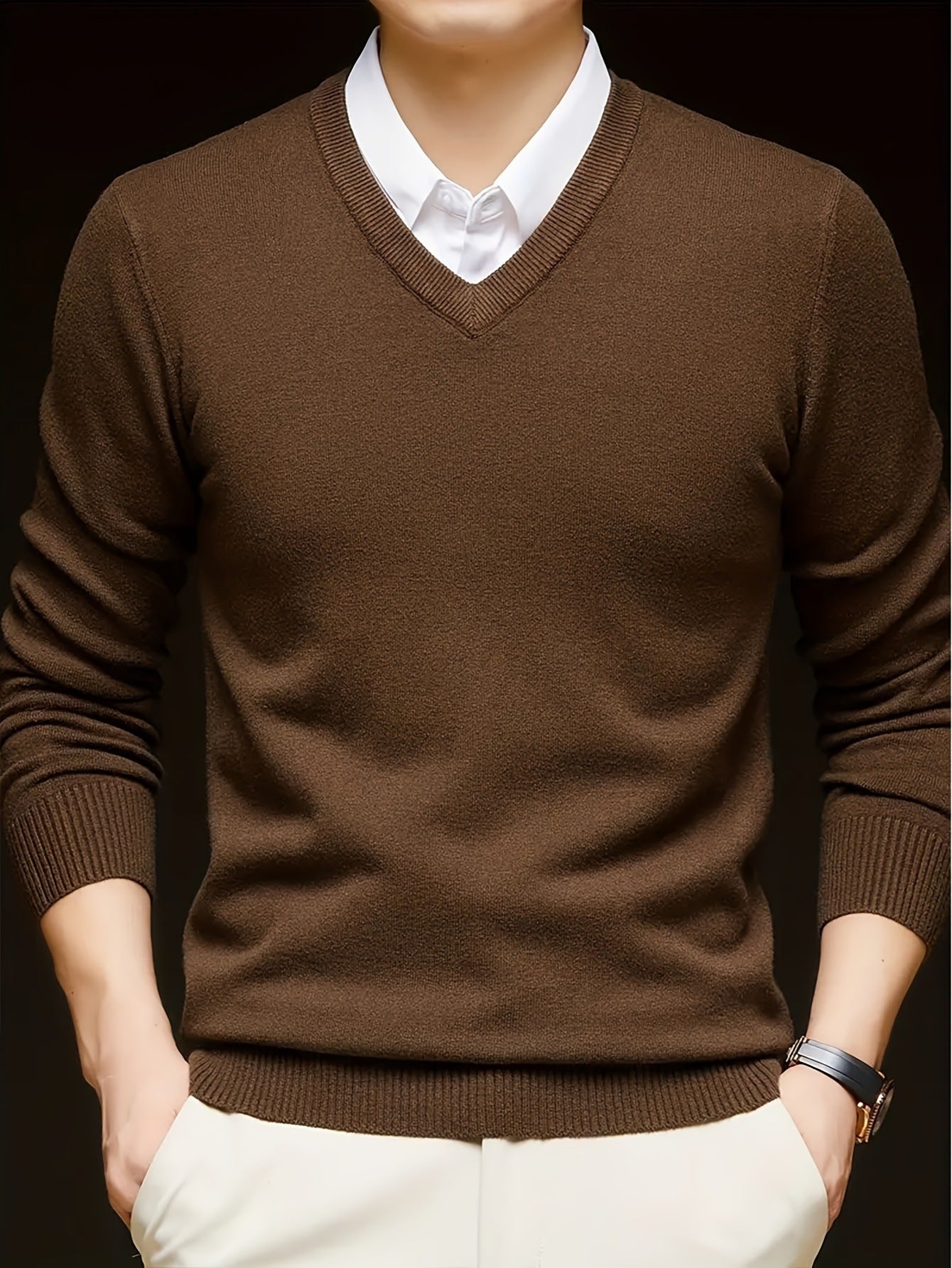 Woolen Sweater Men's Casual Thin V-neck Sweater