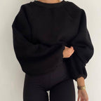 New Round Neck Stitching Long-sleeved Pure Sweater For Women