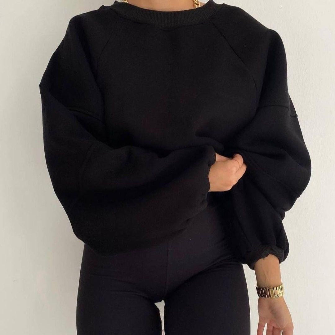 New Round Neck Stitching Long-sleeved Pure Sweater For Women