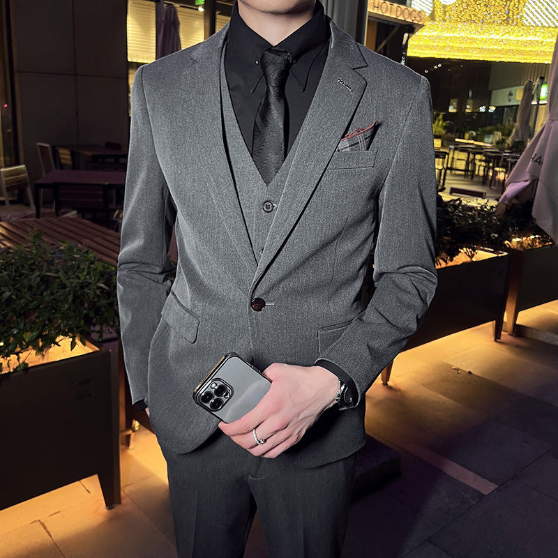 Business Formal Wear Plus Size Swallowtail Three-piece Solid Color Korean Men's Suit