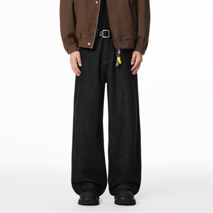 American Retro Black Raw Denim Jeans Autumn Loose A-line Wide Leg