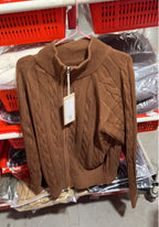 Pure Cotton Knitted British Thickened Heavy Weight Twisted Double Zipper Cardigan