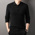 Autumn New Twisted Floral Polo Long Sleeve Loose Casual Bottoming Sweater For Men