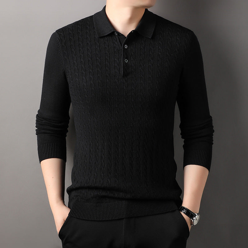 Autumn New Twisted Floral Polo Long Sleeve Loose Casual Bottoming Sweater For Men