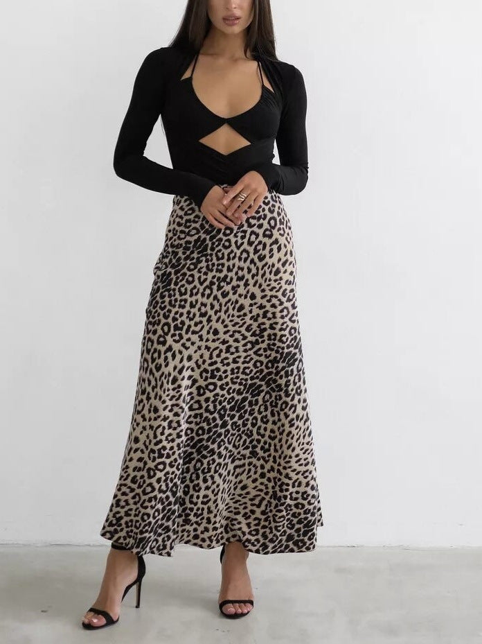 Women's Leopard Fishtail High Waist Casual Skirt