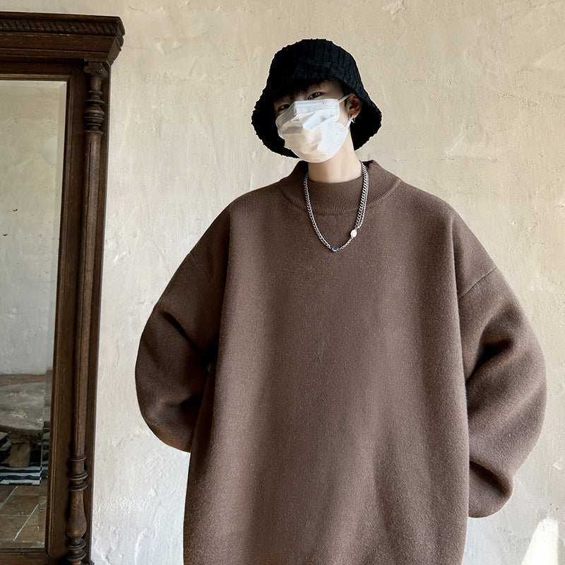 Spring And Autumn Ins Fashion Brand Loose And Idle Solid Color Sweater Round Neck Sweater For Men