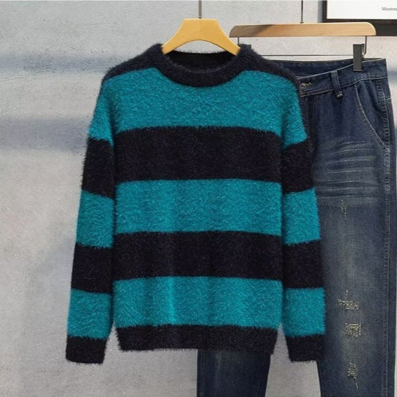 Round Neck Multicolor Design Soft Nuo Sweater Men's Autumn And Winter Lightly Mature Knitwear Loose American Retro Korean Style Coat