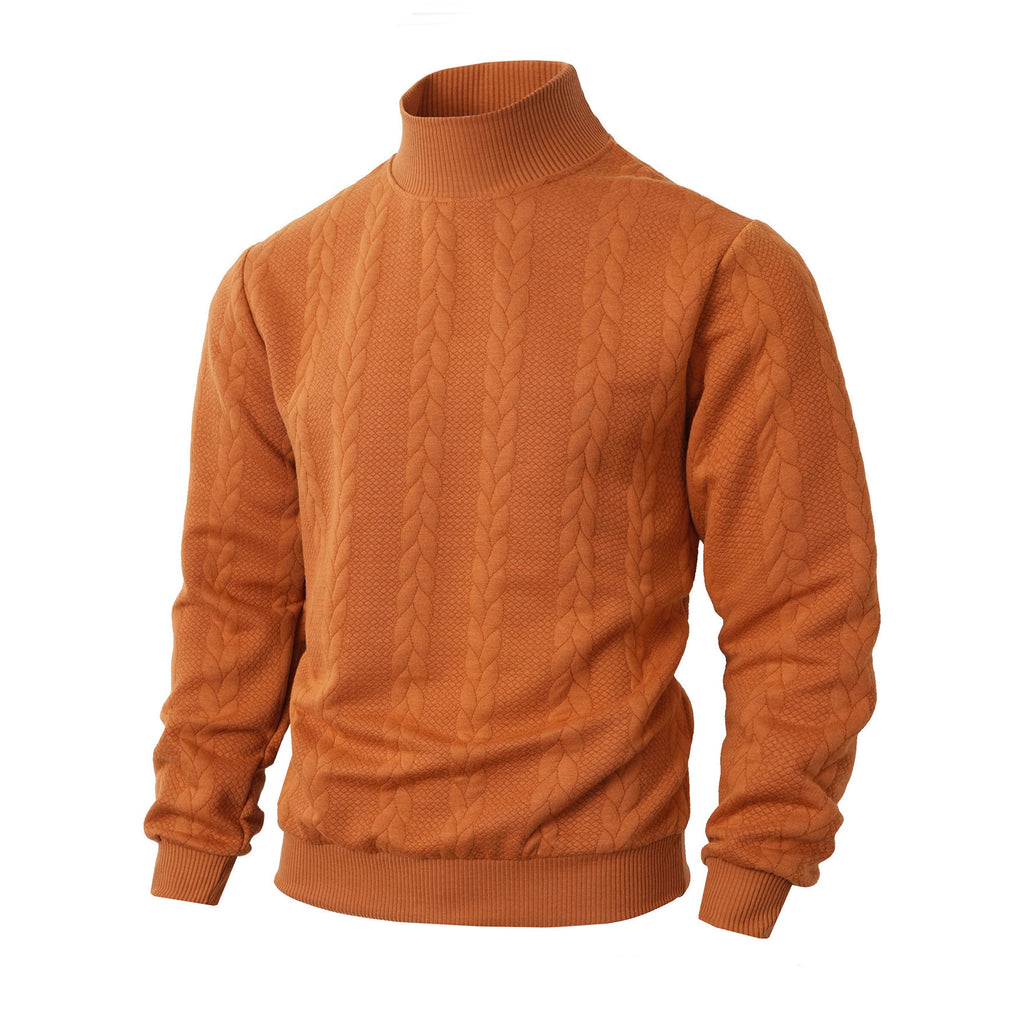 Knitted Solid Color Men's Fashion Jacquard High Collar Warm Sweater